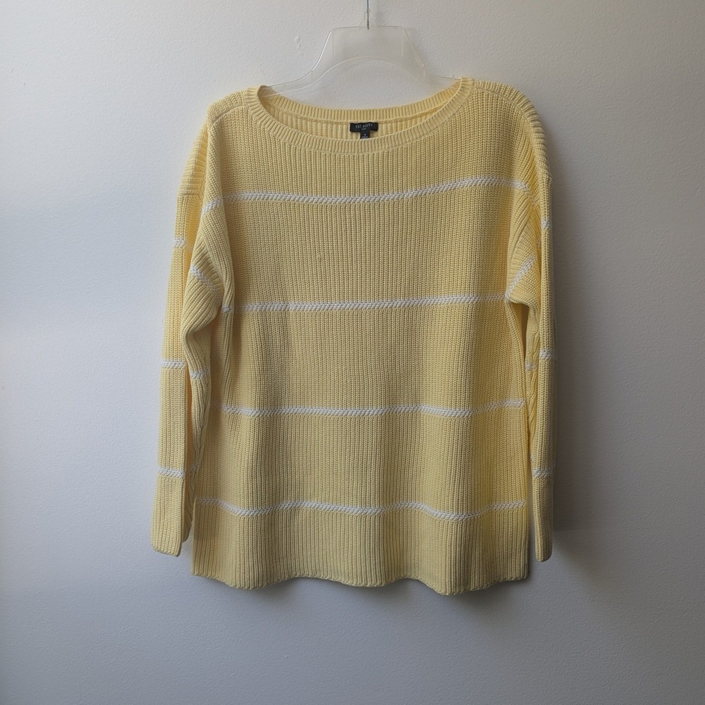 Talbots Sweater Yellow Striped Pima Cotton Boat Neck Sz X NWT Pastel *READ